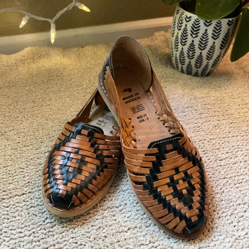 Brown and Black Mexican Leather Flats